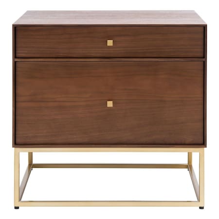 Safavieh Adelyn 2 Drawer Nightstand, Walnut & Gold SFV7209A